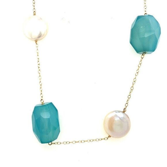 14k Green Quartz/Pearl Necklace - Picture 1 of 8